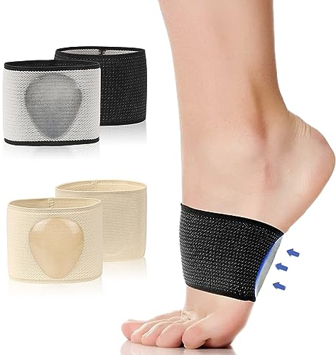 2 Paia Supporto Arco Plantare,Calzini di Supporto Arco Plantare per Alleviare il Dolore al Piede Piatto con Cuscinetti in Gel,Fasce di Supporto Dell'arco Plantare per Donne e Uomini (S,Nero e Beige)