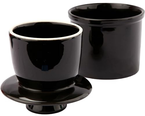 Round Butter Crock with Counter with Water Line for Fresh Spreadable Butter - Butter Keeper with Lid - Butter Dish Housewarming Gift - Black