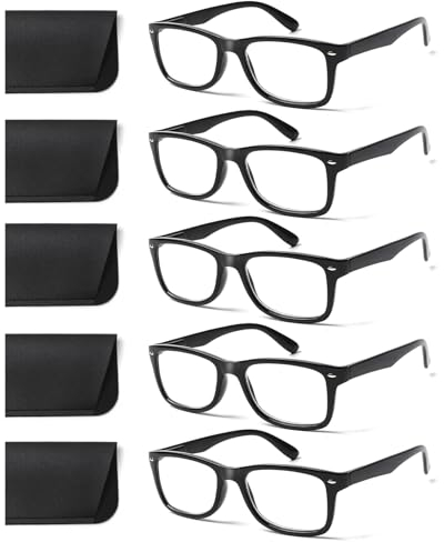 COJWIS 5 Pack Lesebrille Blaulichtfilter Brille Herren Damen Schwarz Leser Computer Brillen Feder Scharnier Lesebrillen (5 Schwarz, 3.0, x)