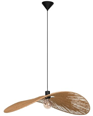 EGLO Hängelampe Siruela, Pendelleuchte über Esstisch, FSC Zertifiziert, Esszimmerlampe aus Papier in Natur und Metall in Schwarz, Hängeleuchte mit E27 Fassung, 60x80 cm