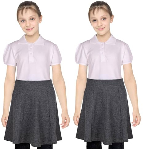 A2Z 4 Kids Pack of 2 Girls Plain School Uniform Skater Skirts Knee Length Elasticated Waist Summer Lightweight School Wear Skirts Age 5-14 Years