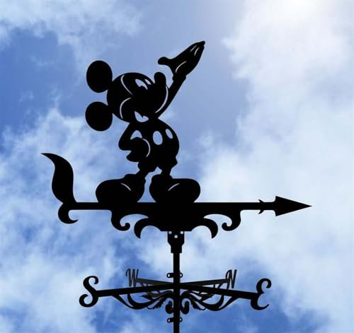 Windfahne, Wetterfahne aus Metall für Hof, Dach, Garten, Richtungsschild, Schmiedeeisen, Dekoration für Bauernhäuser im Freien, Wind mit Halterung für draußen, Garten, Rasen (Farbe: Mickey Mouse)