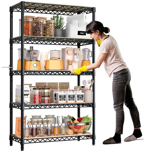 Forthcan 5-Tier Heavy Duty Garage Shelving Unit - 180x90x30 cm - Metal Storage Shelves Shed Shelving for Warehouse Workshop Office, Black