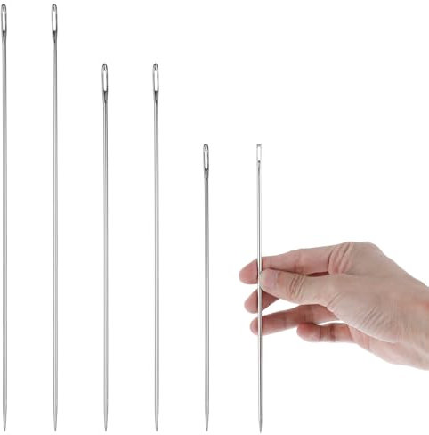 JJUNW Surtido de 6 alfileres de tapicería, agujas de costura grandes para manualidades, agujas de coser largas con ojos grandes, ideales para proyectos de bordado, amortiguación y muebles (20 cm/10