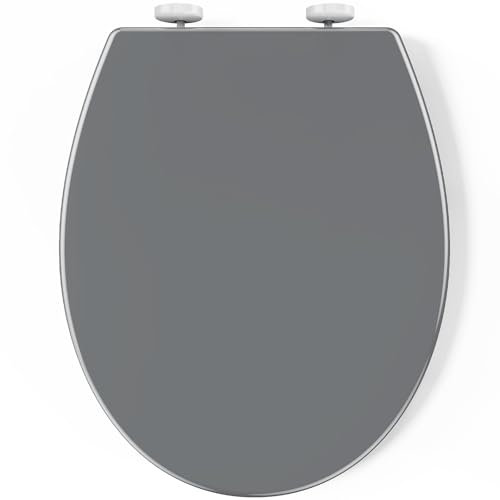 Pipishell Abattant WC, Lunette WC fermeture en Douceur, Dégagement Rapide à Un Bouton et Charnière Réglable, Cuvette Toilette en Forme de O (Gris)