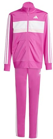 adidas Unisex Kinder SEASONAL ESSENTIALS TIBERIO 3 STRIPES TRICOT TRACKSUIT, semi lucid fuchsia/bright yellow, 13-14 Years