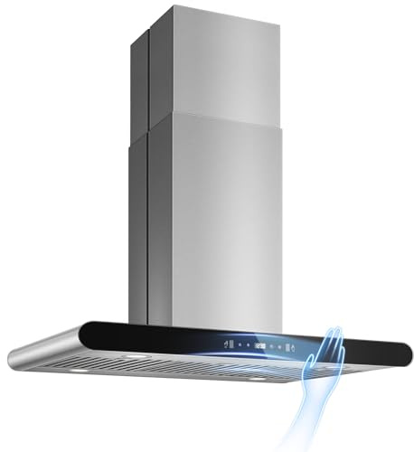 Tiesay Island Range Hood 36 Inch, 700 CFM kitchen Hood with Dual-Sided Touch/Gesture/Remote Control, Ceiling Mount, Convertible Ducted/Ductless, 3-Speed Fan, 3 Stainless Steel Baffle Filters