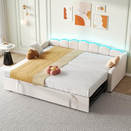 EINHOM Upholstered Bed with LED-Lighting, Daybed, 3ft Petal Shaped Single Sofa Bed, Suitable for Living Rooms and Bedrooms, 90x190cm, Velvet, (No Mattress)
