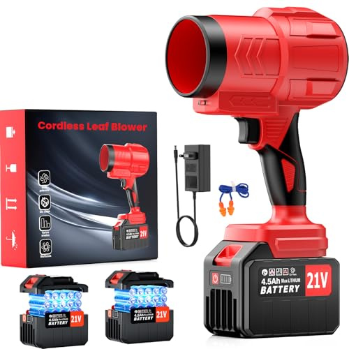 Soplador de Hojas Inalámbrico con 2 Baterías 21V 2x4500mAh, Motor sin Escobillas 150.000 RPM, Soplador Eléctrico 685CFM 200MPH, Soplador de Jardín para Cuidado de Patios, Coche y Eliminación de Nieve