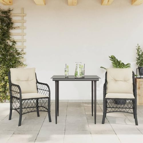 Qnhdfrt Ensemble de meubles de jardin en rotin synthétique avec coussins - Noir - 80 x 80 cm - Pour terrasse, jardin et balcon