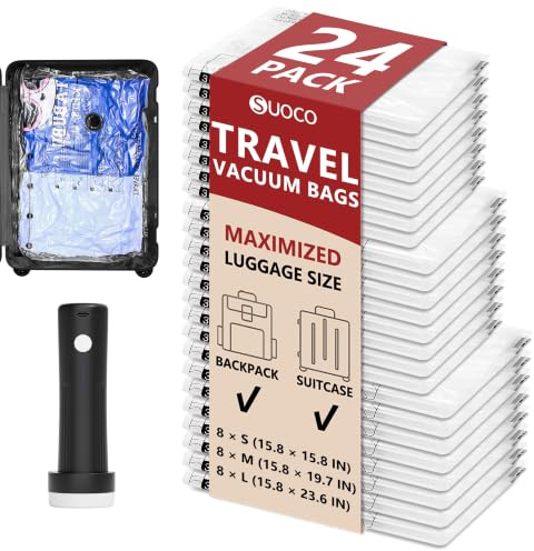 Vacuum Storage Bags for Travel with Wireless Electric Pump, 24 Combo | Compression Packing Cubes for Luggage Suitcase, Space Saver Seal Bags for Clothes, Cruise Vacation Moving Camping Essentials