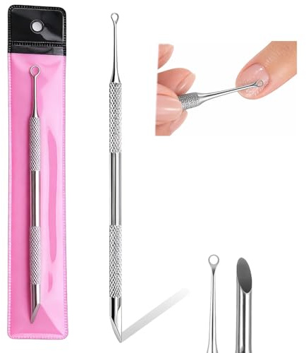 2-in-1 Manicure Cuticle Pusher Tool – Stainless Steel Nail Cleaner With Loop & Beveled Head, For Pushing And Removing Cuticles, In Precise Manicure Pedicure Nail Care Routines (Silver)