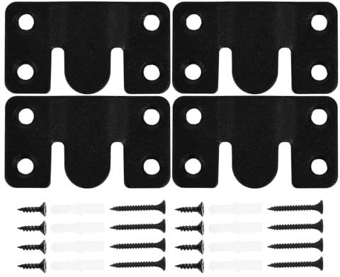 TEHAUX Black Stainless Steel Interlocking Picture Frame Hanging Buckle Set with Screws, Heavy Duty Furniture Connector for Wall Mounting Headboards and Photo Frames, Secure Flush Mount