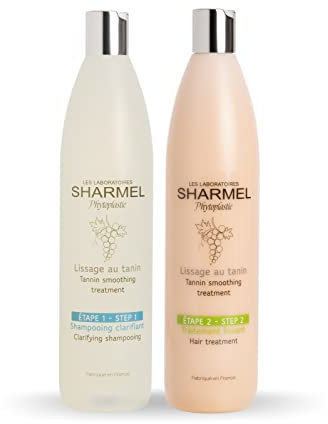 KIT DE ALISADO CON TANINOS - SHARMEL - 500mL - ENRIQUECIDO CON POLIFENOLES DE EXTRACTO DE UVA (Straightening Kit 2x500mL)