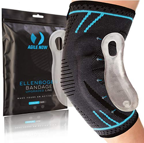 AGILE NOW® Ellenbogenbandage Upgraded stabilisiert & schützt die Gelenke, rutschfeste Tennisarm Bandage mit Curved-Gel-Pads, geeignet für alle Sportarten wie Tennis, Gewichtheben & Golf (L | Blau)