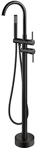 Aolemi Floor Mount Bathtub Faucet Freestanding Tub Filler Standing High Flow Shower Faucets Shower Mixer Taps, Swivel Gooseneck Spout with Cylinder Handheld Oil Rubbed Bronze