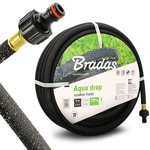 BRADAS® Perlschlauch Bewässerungsschlauch AQUA-DROP 1/2 Zoll 15 m Schwarz | Flexibler Gartenschlauch Ober- & Unterirdisch Verlegbar Tropfschlauch Soaker Hose Perlregner | Wasserersparnis bis 70%