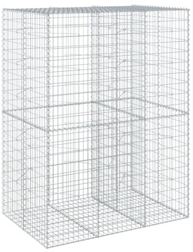 vidaXL Gabion with Lid, Stone Basket with Spacer Hooks, Wire Basket for Outdoor Use, Gabion Basket, Stone Gabion, Silver Galvanised Iron