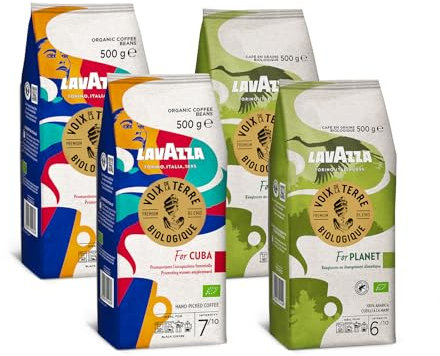 Lavazza Voix de la Terre for Planet et Cuba, Café en Grains Premium Biologique, 4 x 500g, Idéal pour les Machines à Café Automatiques