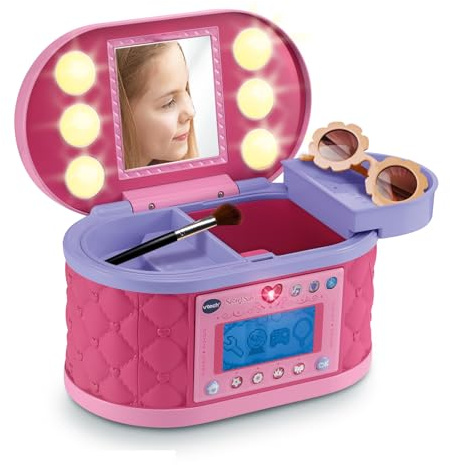 VTech - Maletín Secreto de Maquillaje, Joyero Interactivo, Código Personal, Espejo, Juguete niños +5 años, Pantalla LCD, Actividades mágicas, Bluetooth, Radio, Versión ESP