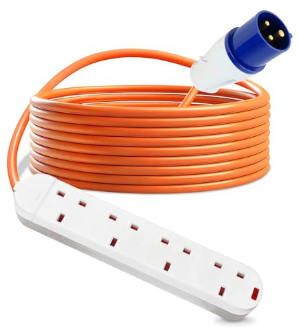 Anesty Mains Electric Hook Up Cable 10m Motorhome/Caravan/Camping Extension Lead 4 Gang Way, Waterproof IP44