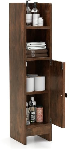 Multigot Bathroom Floor Cabinet, Freestanding Storage Cupboard with Adjustable Shelves & Compartment, Narrow Toilet Paper Storage Organizer for Bathroom Entryway (1 Adjustable Shelf, Rustic Brown)