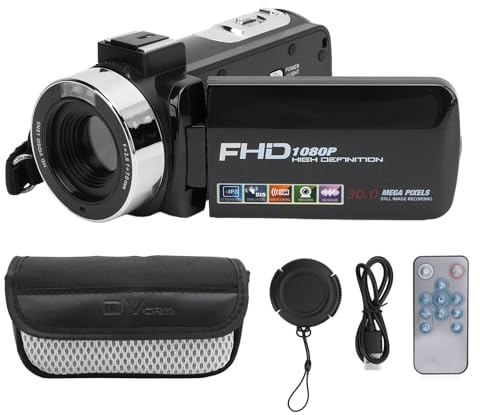 PODSJD Cámara de vídeo 1080P Full HD 30MP con Zoom Digital 18x, Pantalla IPS giratoria de 3 - Control Remoto y Funciones avanzadas para vlogging y grabación Profesional