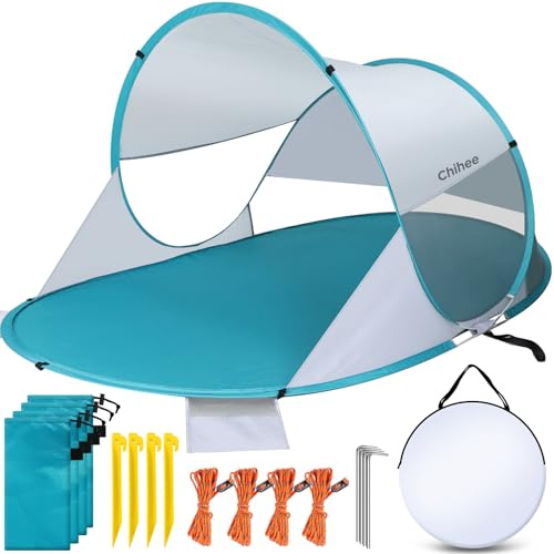 Chihee Pop Up Beach Tent for 1-2 Person Instant Automatic Sun Shelter with UV Protection Silver Coated Fabric Breathable Mesh, Lightweight Portable Beach Shade with Sandbags for Beach Camping Picnic