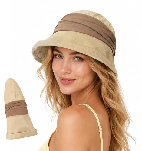 AYPOW Mode Bord Large Chapeau de Soleil pour Femmes, Été Anti-UV Coton Respirant Bord Modulable Casual Bobs Seau Chapeau, Léger Pliable Extérieurs Plage Voyages Chapeaux de Pêcheur Casquettes Visière
