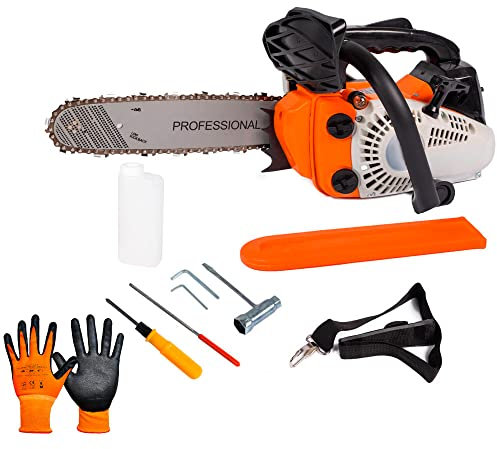 AMC Motosega a scoppio 25cc potatura e taglio professionale 2 tempi con lama lunga di 25 cm kit montaggio incluso tagliasiepi adatto per fai da te o professionisti