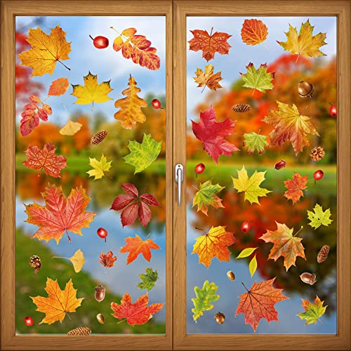 YUJUN 6 Sheets Thanksgiving Fall Window Clings for Window Decoration