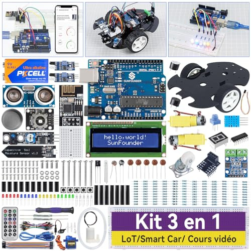 SunFounder Ultimate Starter Kit compatibile con Arduino UNO IDE Scratch,kit 3 in 1 IoT/Smart Car/Basic con tutorial online,corsi video,192 articoli,87 progetti,adatto a principianti dai 15 anni in su