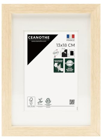 Ceanothe Cadre Photo 13x18 cm en Bois Brut avec passe-partout 9x13 cm - Convient au A6 et Carte Postale Baguette Fine et Raffiné de la Collection WILD - Verre acrylique Incassable Fabriqué en France