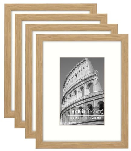 Eitida 20 x 25 cm, modernes Bilderrahmen-Set, natürliche Eiche, strukturierte Holzmaserung, mattiert für 13 x 18 cm große Fotos, 4 Stück