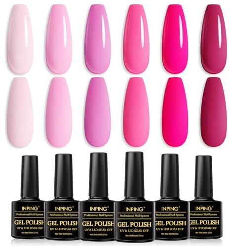 INPING Smalto Semipermante Per Unghie Rosa, 6 Colori Rosa Sposa Raccolta Set Di Smalti UV Gel,Kit per Unghie Semipermanente Bianca Rosa Chiaro rosa scuro Lunga Durata 8ml