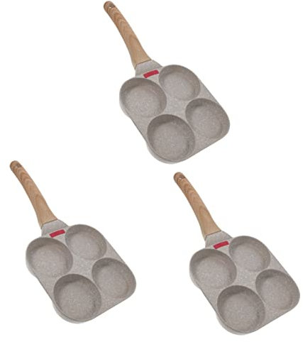 OQHAIR Sartén para Tortilla de Cuatro Agujeros, sartén Plana, Mini sartén Blanca Antiadherente de Madera para Desayuno (blancox3 Piezas 37,5X19,2 cm x 3 Piezas)
