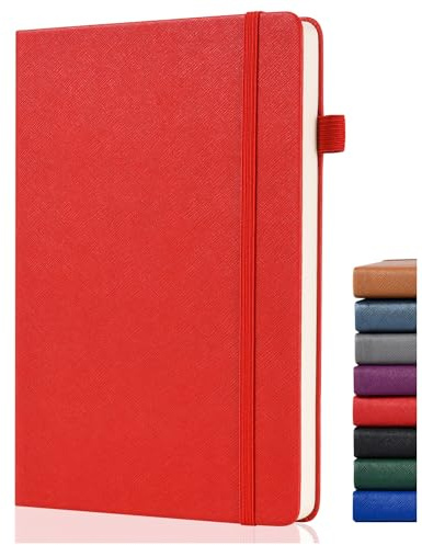 Dotted Journal anteckningsbok, A5, 140GSM, med 152 sidor, tjockt papper, bakficka, pennhållare, hårt fodral, prickig, för planering, anteckningar, studio, röd