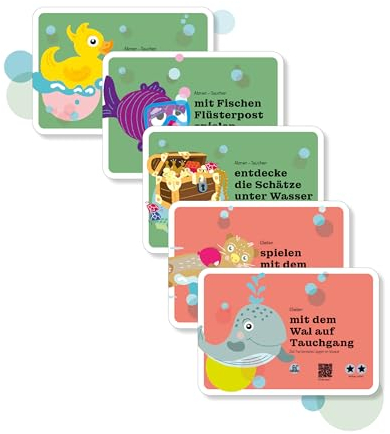 Kinder Schwimmen beibringen - mit wasserfesten Karten Kinder Schwimmen Lernen - Spass im Wasser - 5er Set: Entdecker - ohne Tattoos