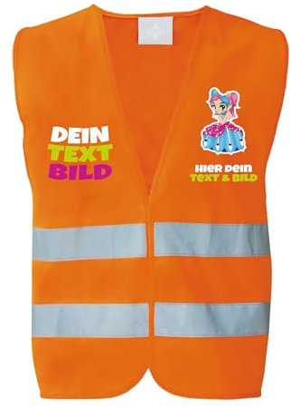 Kiwistar UG – Gilet di sicurezza stampato con strisce luminose per bambini – personalizzato – con logo e testo – per auto – pronto soccorso e protezione antincendio – da personalizzare, Colore: