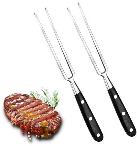 Fleischgabel 2 Stück,Fleischgabel Edelstahl Grillgabel mit Holzgriff 30cm Tranchiergabel Gerade Bratengabel 16cm Klingenlänge Grillgabeln Hart Rostfreier Fleischgabel Groß mit Schwarz Holzgriff