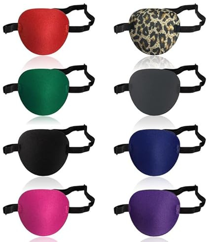UILYNIU 8pz Toppe Oculari, Benda Occhio Maschera per Occhio Singolo,Toppe Oculari Confortevoli Maschera Oculare Singola Regolabile Occhio,Strabismo Bende per Occhi Pigri per Adulti Bambini (8 colori)