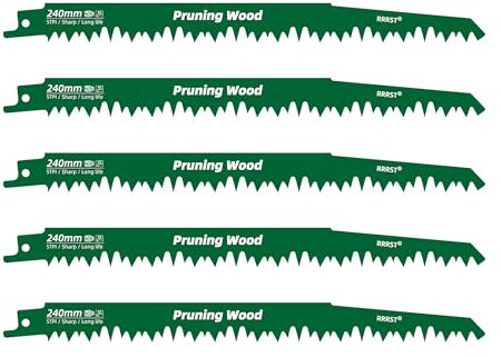 5 Lame Scie Sabre pour Bois, 240mm 5TPI pour l'Élagage des Arbres, Bois Grossier, Dur, Tendre et Vivant - Facile et Durable