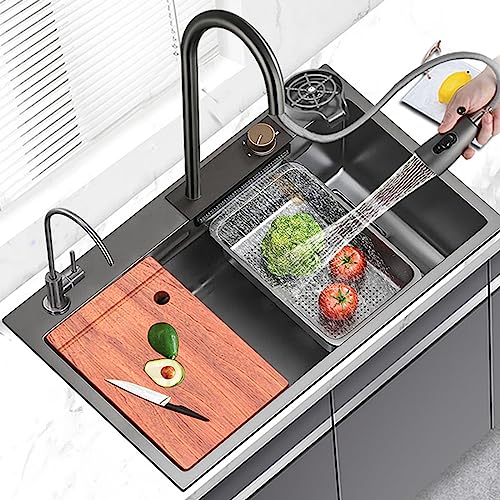 Kitchen Sink Stainless Steel Pull-out Faucet Under-counter Washbasin Single-sink for Kitchen
