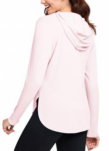JTSONN Långärmad damtröja, UV-skydd, sporttröja, UPF 50 löpartröja, lätt, ventilerande t-shirt, funktionströja, snabbtorkande, långärmade tröjor, huvtröja, pullover, vandringströja med tumhål