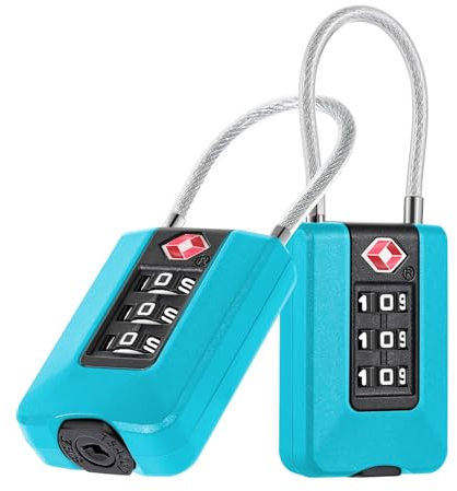 ZHEGE Kofferschloss Zahlenschloss, Schloss mit Zahlencode, Weißen Zahlen TSA Kofferschloss mit Untere Taste, Flexible Kabel Reiseschloss 3 Stellig, Schloss Koffer für Rucksack (2 Stücke, Blau)