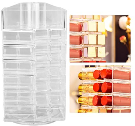 EIMSOAH Organizador de Lápiz Labial, Torre de Almacenamiento de 53 Ranuras, Soporte Giratorio Transparente para Cosméticos con 5 Ranuras Grandes para Maquillaje, Lápices Labiales, Brillo