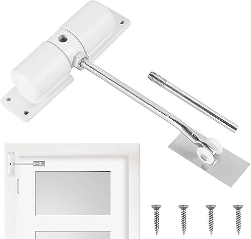 YERENCY Ferme-porte automatique avec 4 vis et levier de réglage pour la maison, le bureau, la chambre à coucher, 17 cm de long, blanc, alliage de zinc, zinc