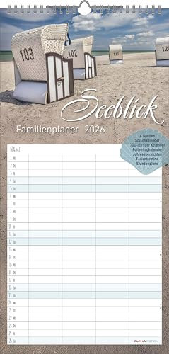 Alpha Edition – Familienplaner Seeblick 2026 – Familienkalender 22x45 cm mit 4 Spalten, FSC-zertifiziert, Landschaftsbilder, viele praktische Zusatzinhalte, ideal für Familienorganisation