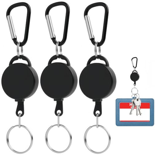 3 PCS Strapazierfähiger einziehbarer Schlüsselanhänger, Einziehbarer Schlüsselanhänger, Ausziehbarer ID Badge Halter, Schlüsselband für Schlüssel, Kartenhalter, Zugangskarten, für Büro, Outdoor und me
