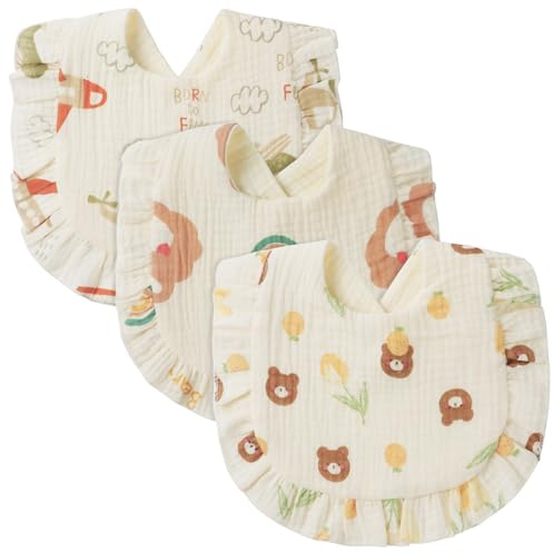 Vicloon Baby haklappar, 3 stycken mjuka absorberande muslin halsdukar dregelhaklappar för småbarn, tryckknapp